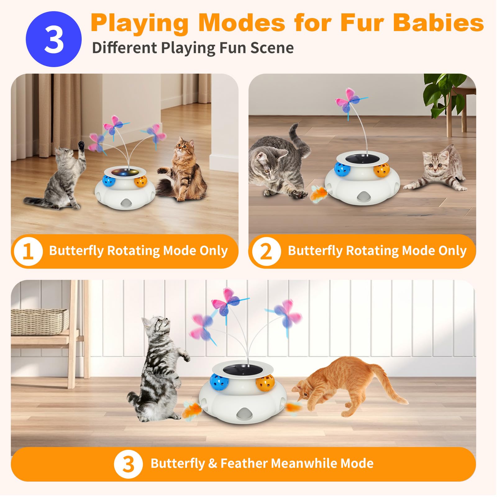 Interactive Cat Toys for Indoor Cats, 3in1 Rechargeable Pet Teaser Toy