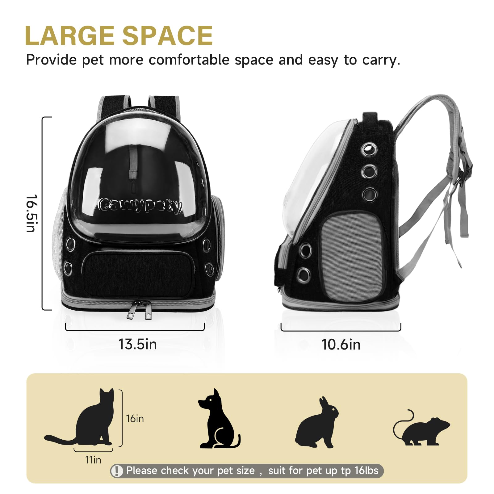 Cawypety Cat Backpack Carrier, Breathable Cat Carrier Large Carrier