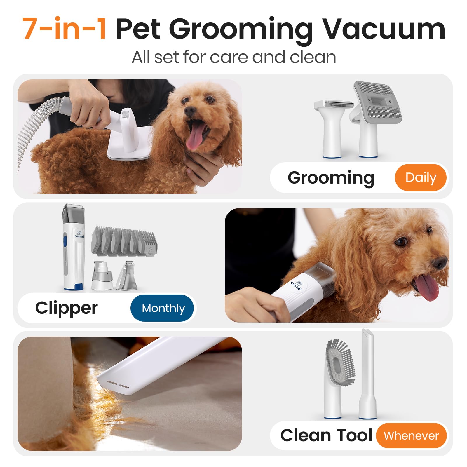 oneisall Dog Grooming Vacuum, Pet Grooming Vacuum with Clipper Clipper