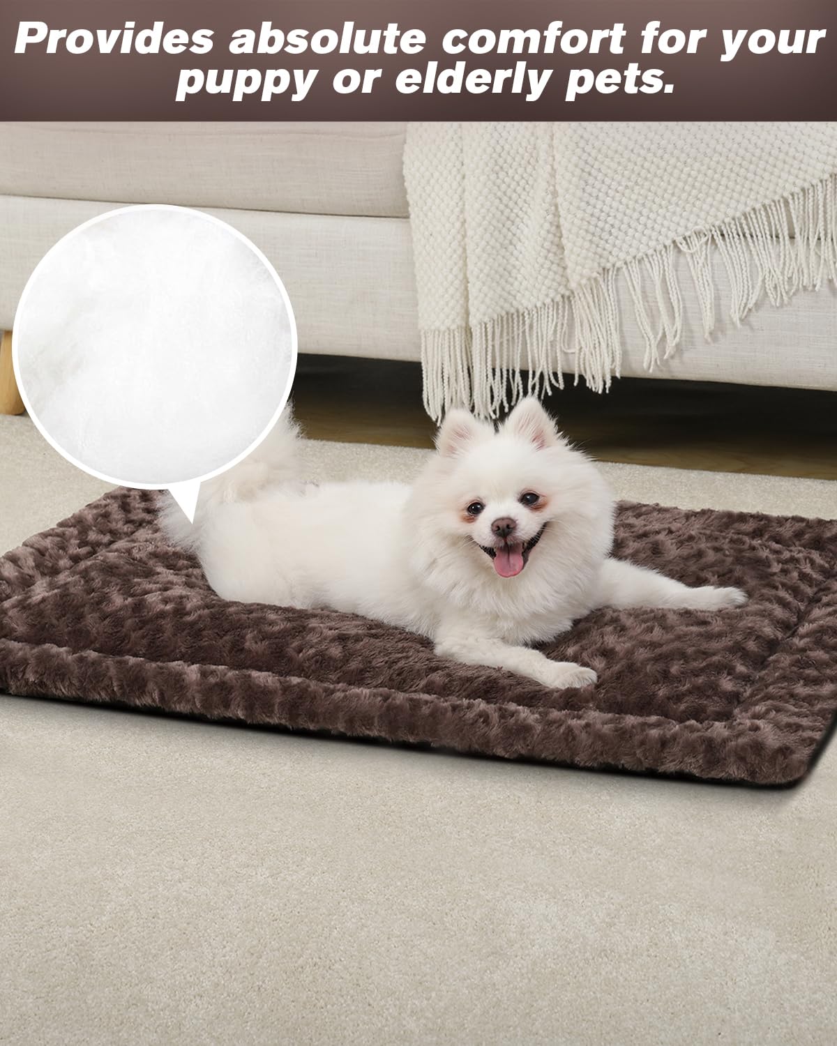 Washable Dog Bed Mat Reversible Dog Crate Pad Soft Fluffy Pet Kennel