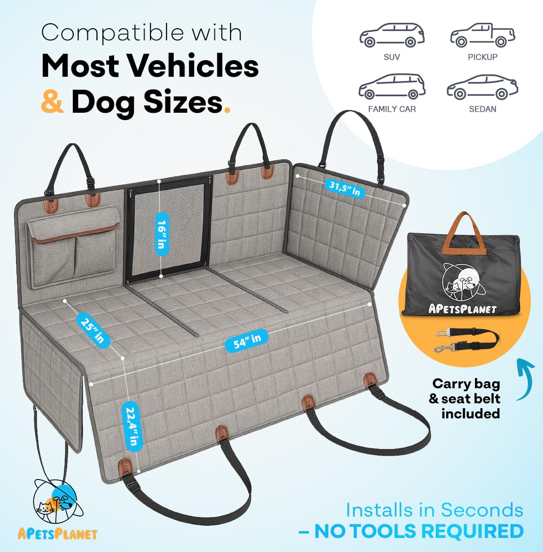 APetsPlanet Backseat Extender for Dogs, Dog Seat Cover Hard Seat