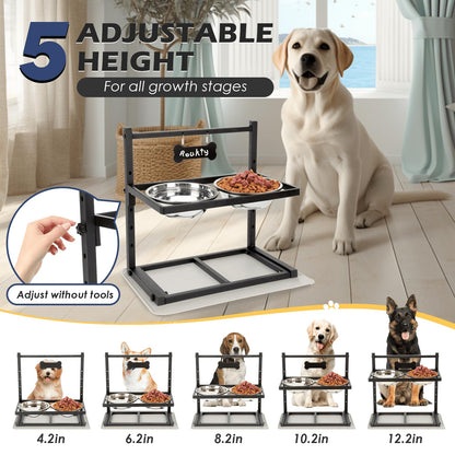 ADENGL Elevated Dog Bowls with Slow Feeder, 5 Adjustable Heights Mat
