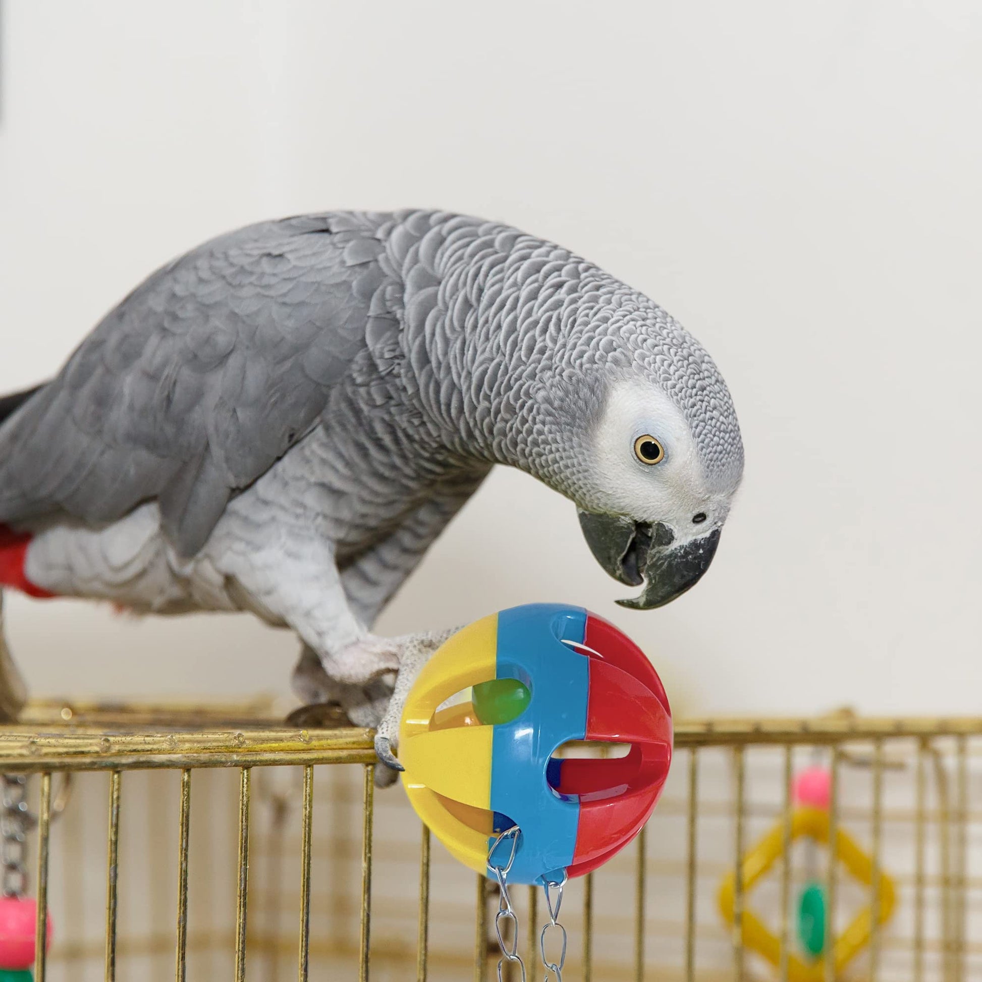SIMENA Parrot Ball Toy with Bell, Cage Hanging Accessories Ball