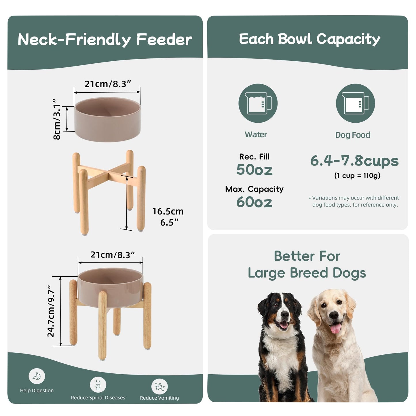 Havniva Ceramic Raised Dog Bowl with Stand for Large Breed Bowl