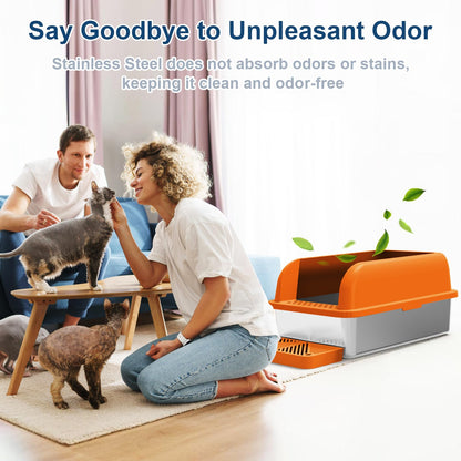Enclosed Stainless Steel Litter Box with Lid Extra Large Litter