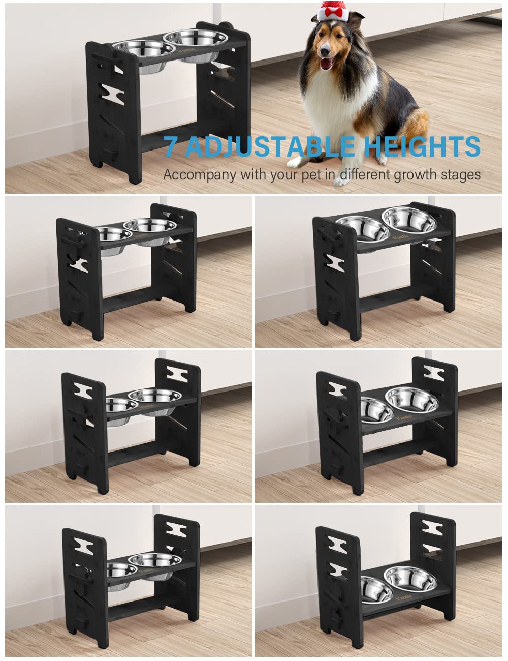 Vantic Elevated Dog Bowls, Adjustable Raised Dog Bowl Stand Bowl