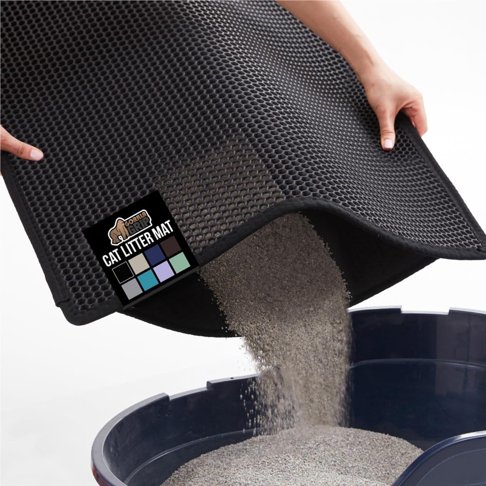 GORILLA GRIP Honeycomb Cat Litter Box Mat, Two Layer Trapping Mat
