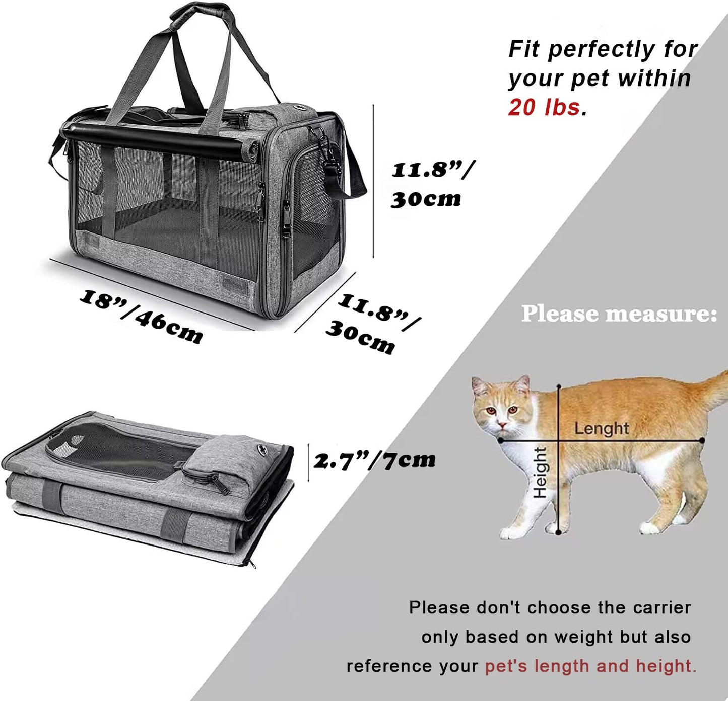 GAPZER Pet Carrier for Large Cats, Soft-Sided Cat Carrier