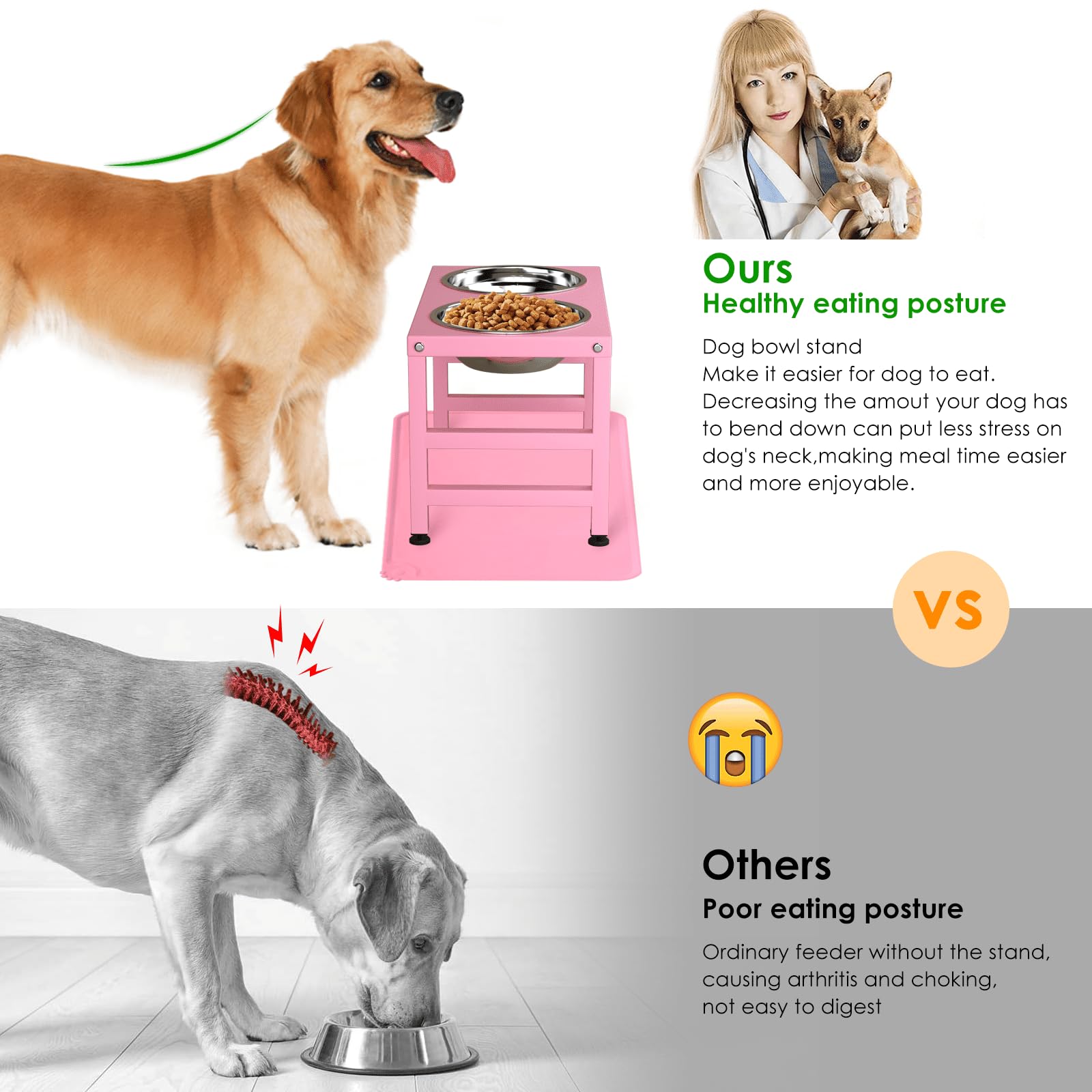 ADENGL Metal Raised Dog Bowl Stand for Large Dogs, Stronger Mat