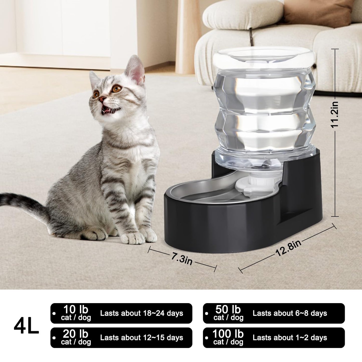 RIZZARI Dog Food Water Dispenser: Large Stainless Steel Feeder
