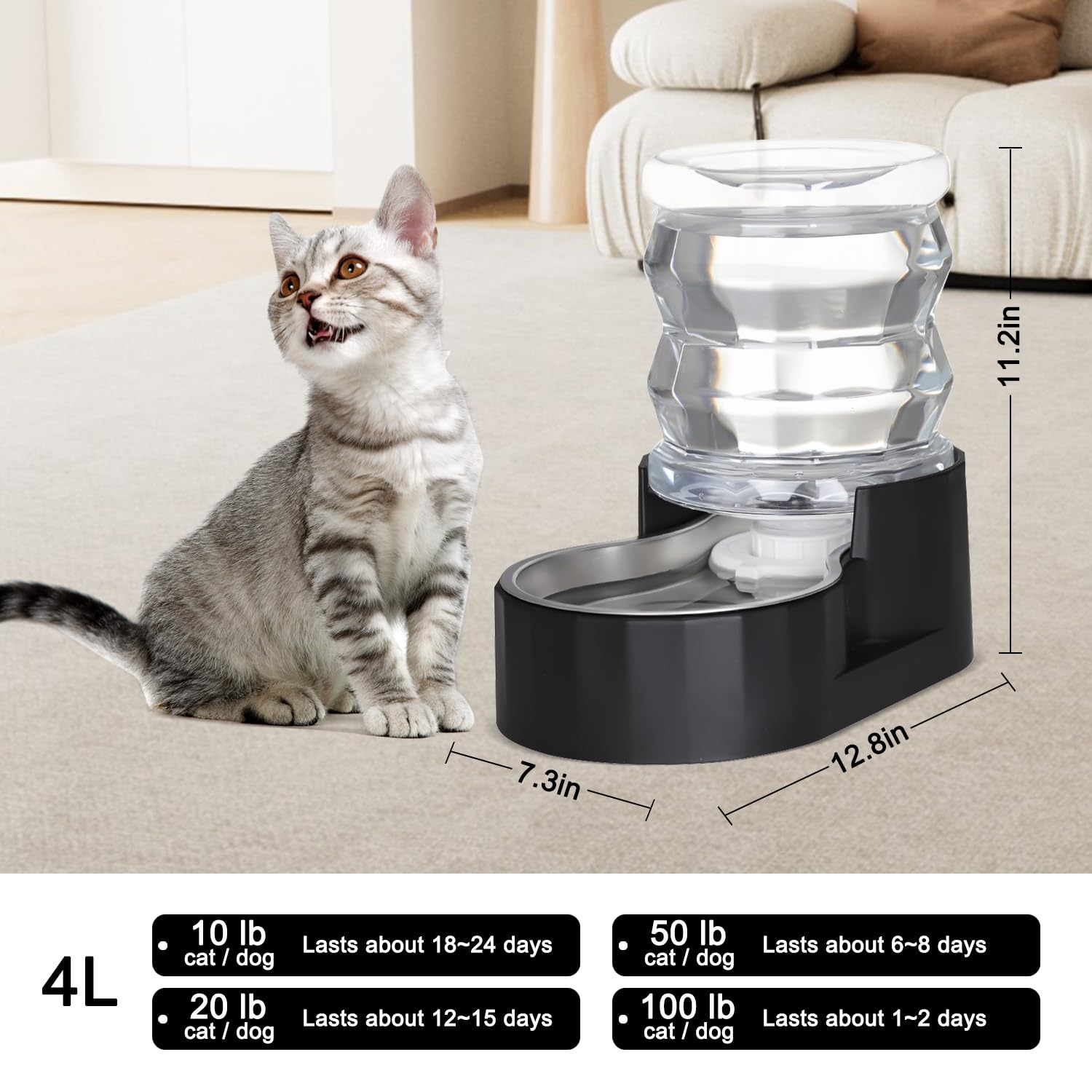 RIZZARI Dog Food Water Dispenser: Large Stainless Steel Feeder