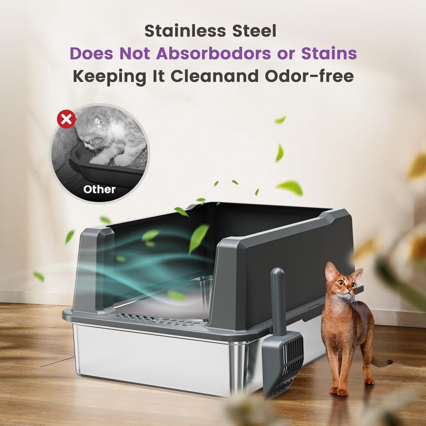 XXXL Stainless Steel Cat Litter Box with High Sides, 28" L x 20" W Box