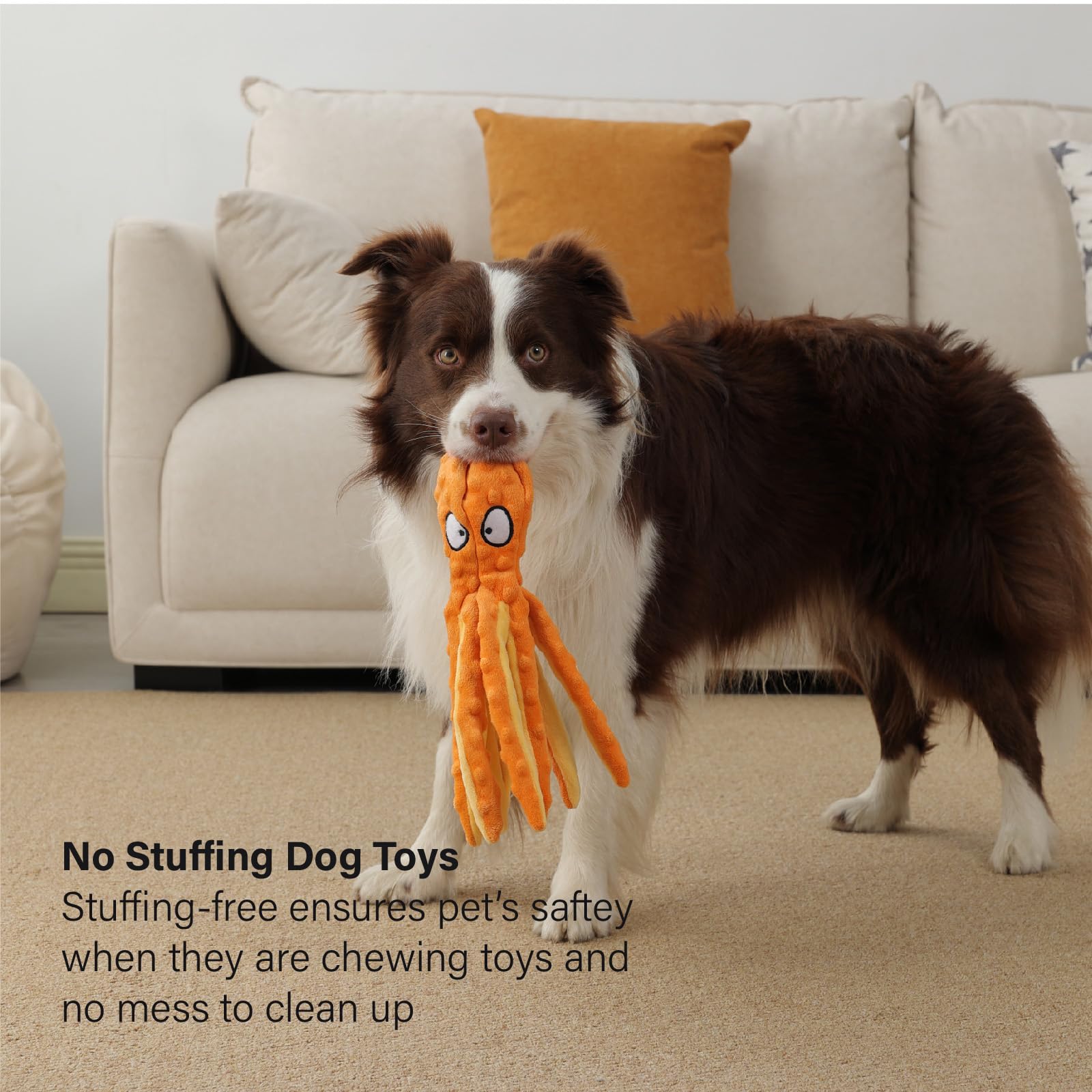CPYOSN Octopus Squeaky Plush Dog Toys No Stuffing, Crinkle, Plush