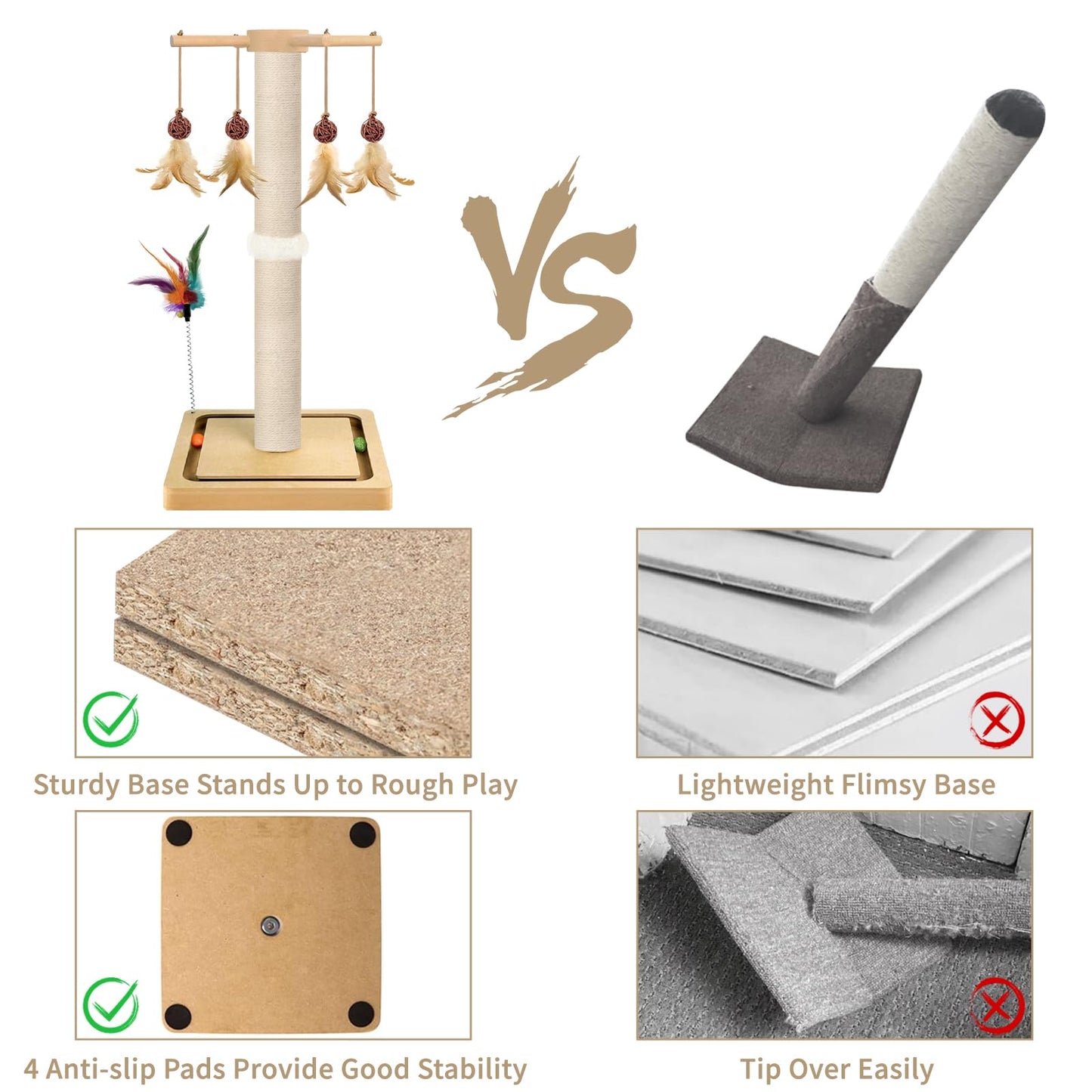 Tall Cat Scratching Post, Sisal, Large Scratcher Tree Tower for Tower