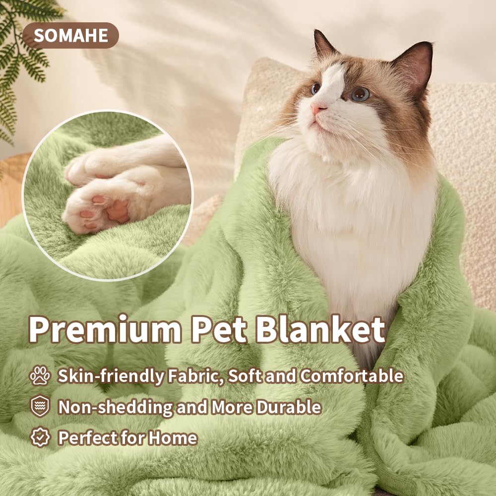 SOMAHE Self-Warming Cat Blanket, Dual-Side Plush Sherpa Throw Bed