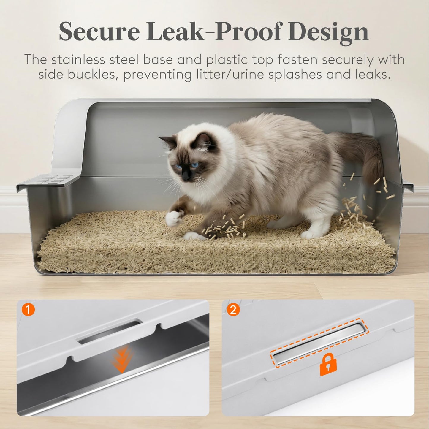 Lifewit Stainless Steel Litter Box for Kitty, Metal Cat Litter Tray