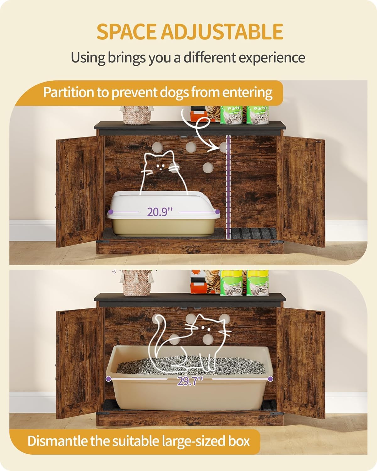 Hzuaneri Cat Litter Box Enclosure with Cushion, Hidden Litter House