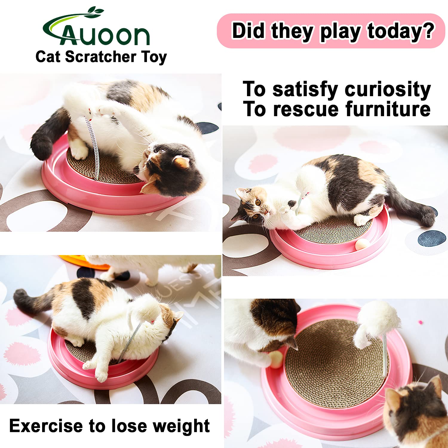 AUOON Cat Scratcher Toy with Ball Track 1 Interactive Cat Toy, Pad