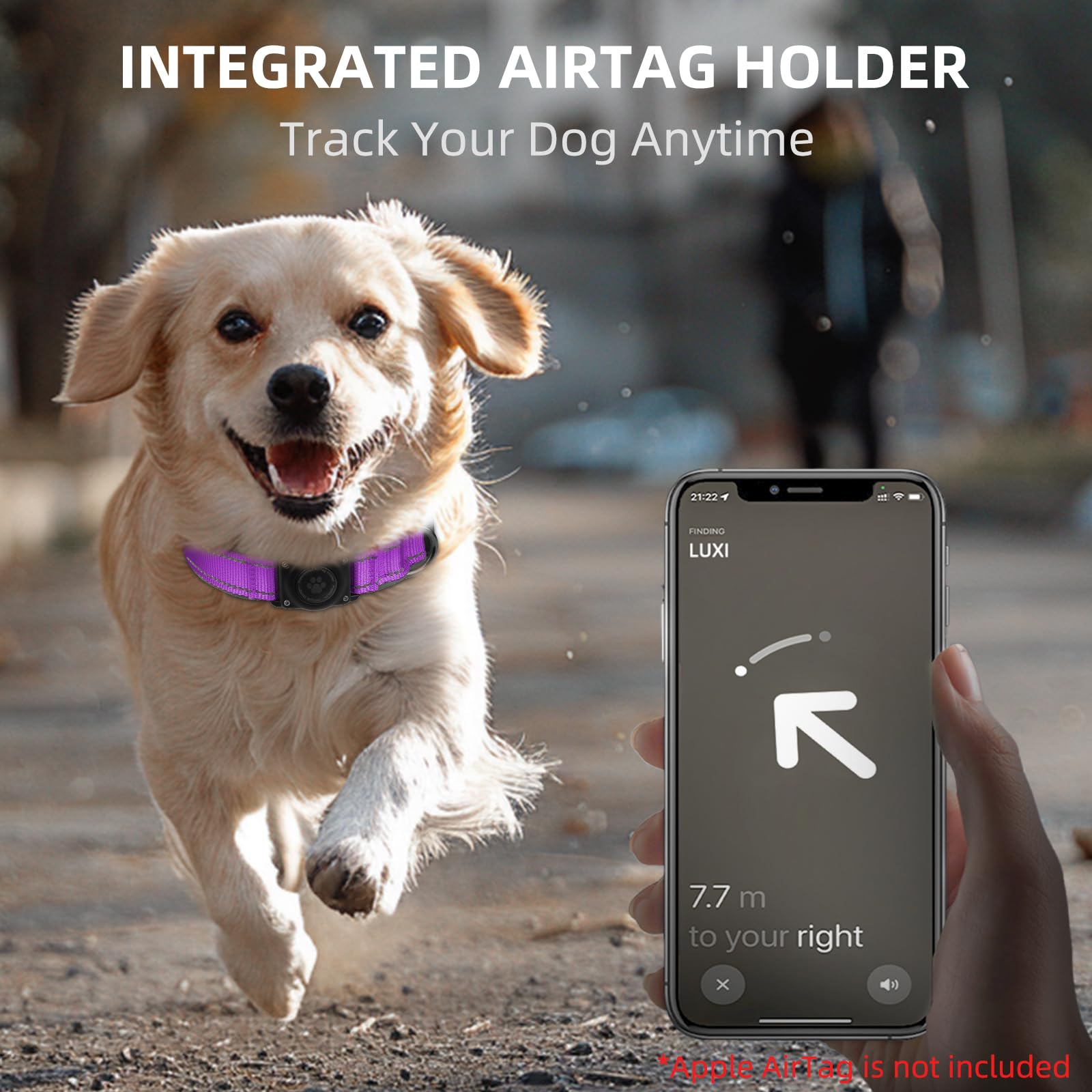 AirTag Dog Collar, IP68 Waterproof Air Tag Dog Collar Holder Collar
