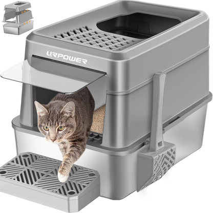 URPOWER Stainless Steel Cat Litter Box with Lid Extra Large Box