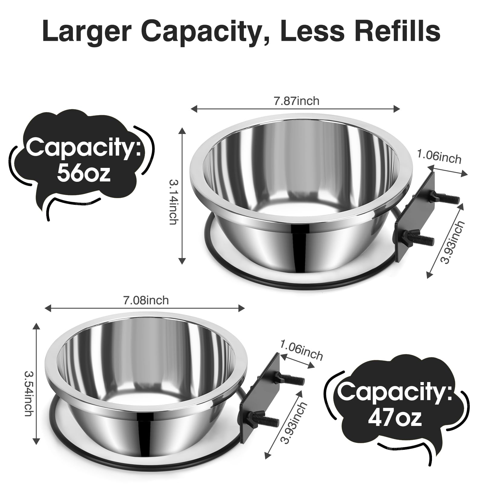 Dog Crate Bowls Hanging No Spill, 2 Pack Crate Water Bowl Bowl
