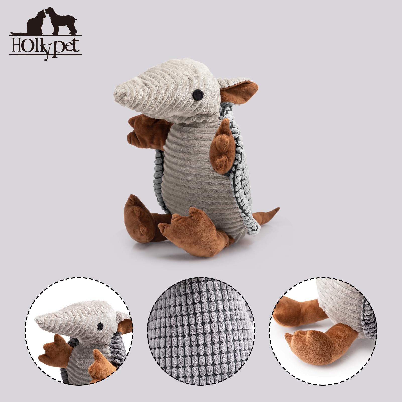 Hollypet Plush Dog Squeaky Toy Stuffed Armadillo Animal Pet Puppy Chew
