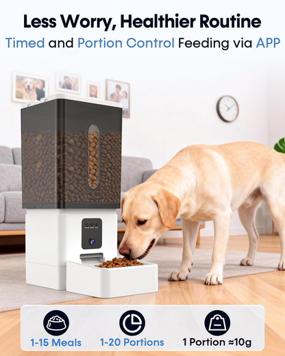 Large Dog Automatic Feeder with Camera: /50 Cups Home Smart Dog Feeder