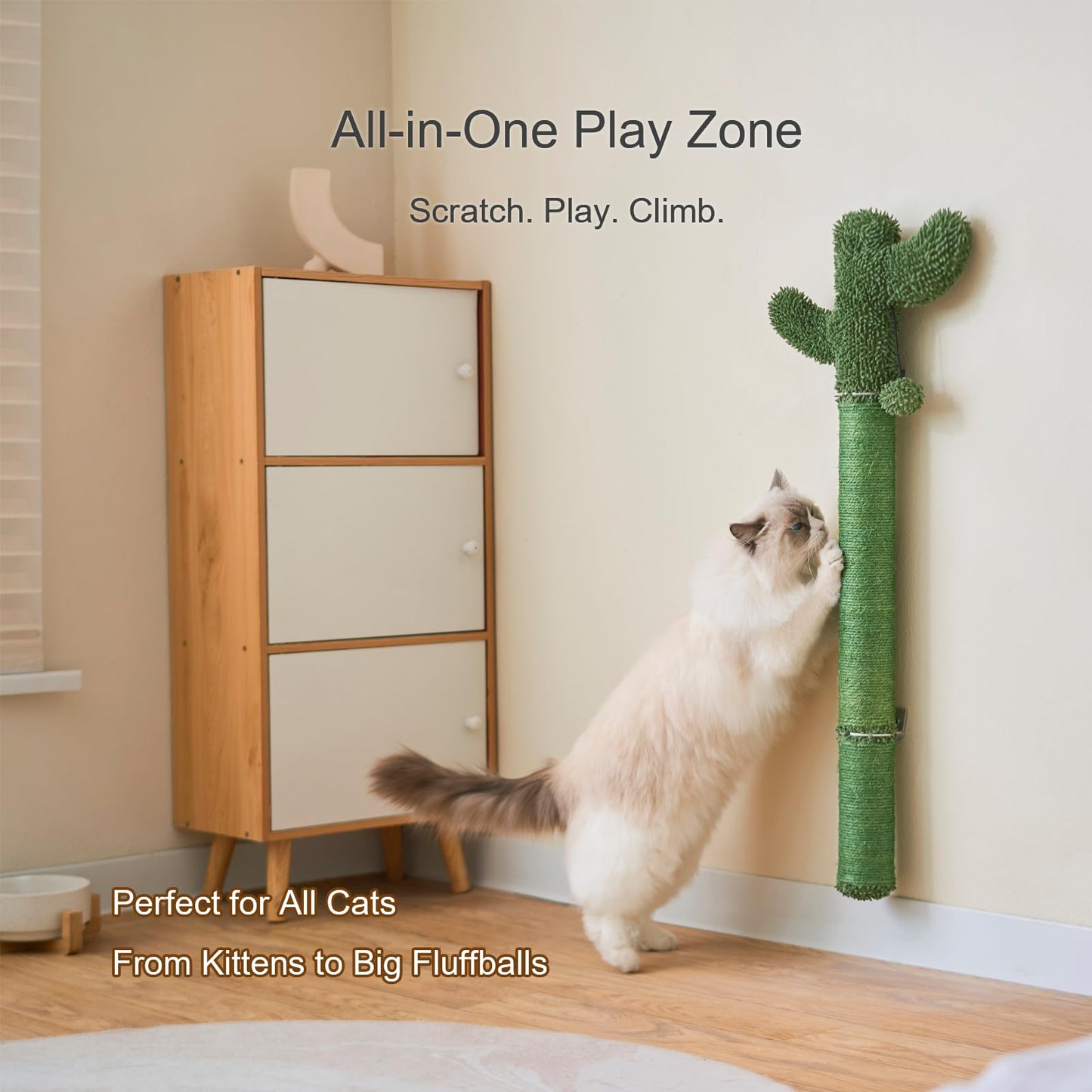 Wall Mounted Cat Scratcher, 35” Extra-Tall Vertical Sisal Ball