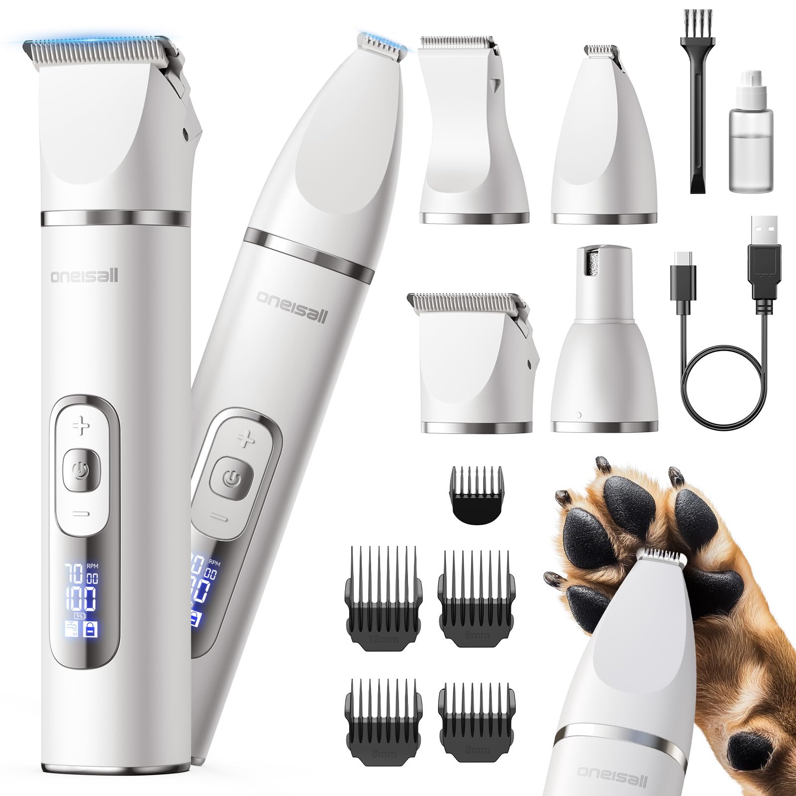 oneisall 1 Dog Grooming Kit with LCD Display, Dog Hair Trimmer Trimmer