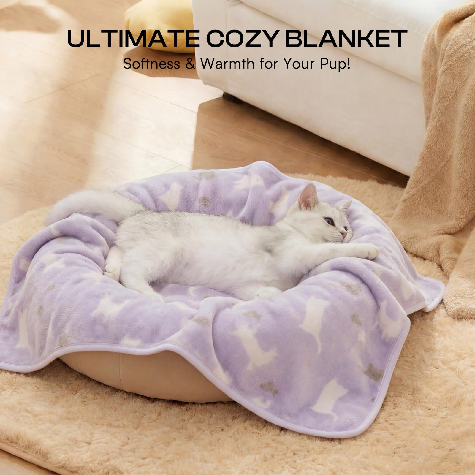 Luciphia 1 Pack 3 Cat Printed Fleece Pet Blankets Washable，Soft Crate