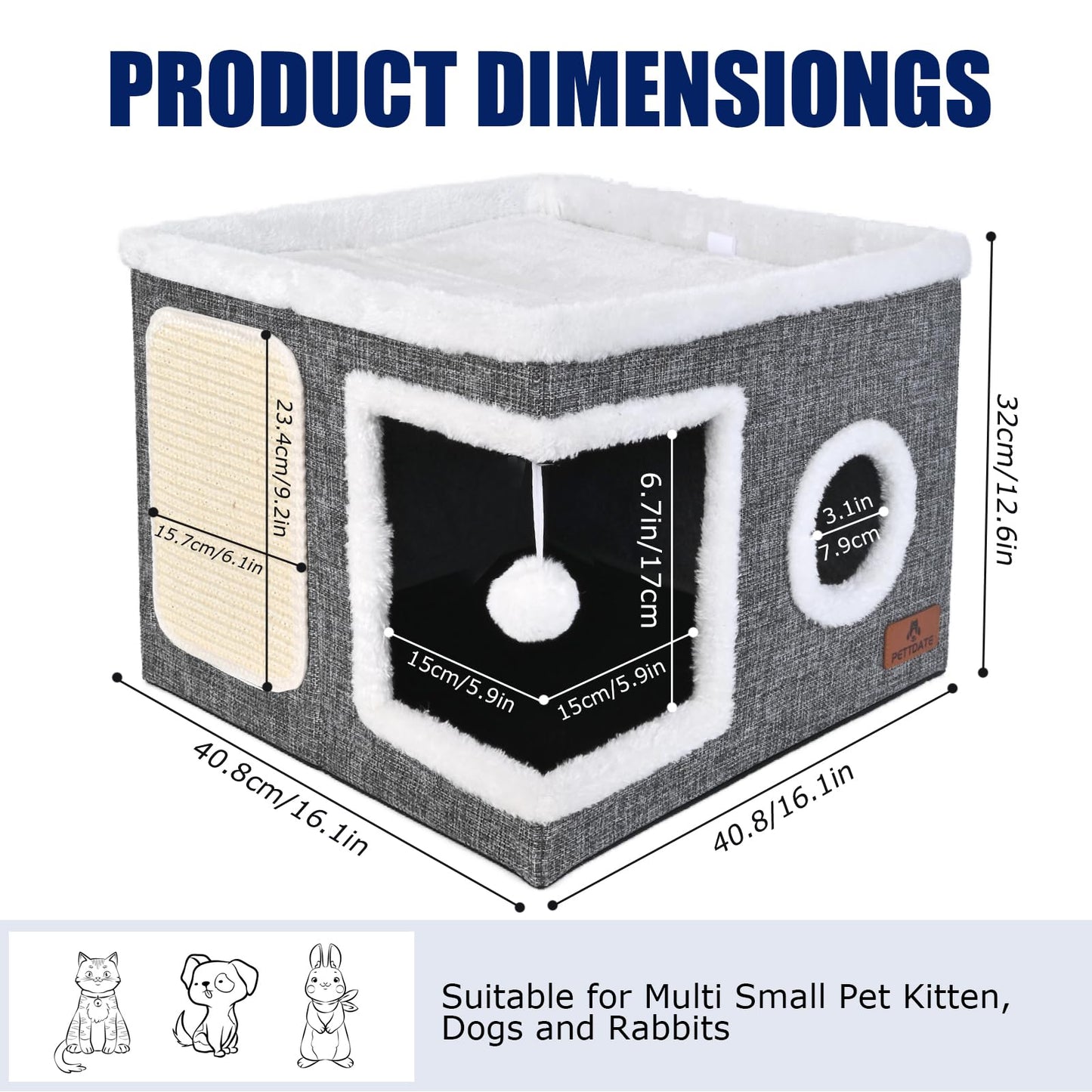 Cat Beds for Indoor Cats, Large Cat Cave Bed with Scratch Pad Bed