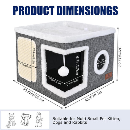 Cat Beds for Indoor Cats, Large Cat Cave Bed with Scratch Pad Bed