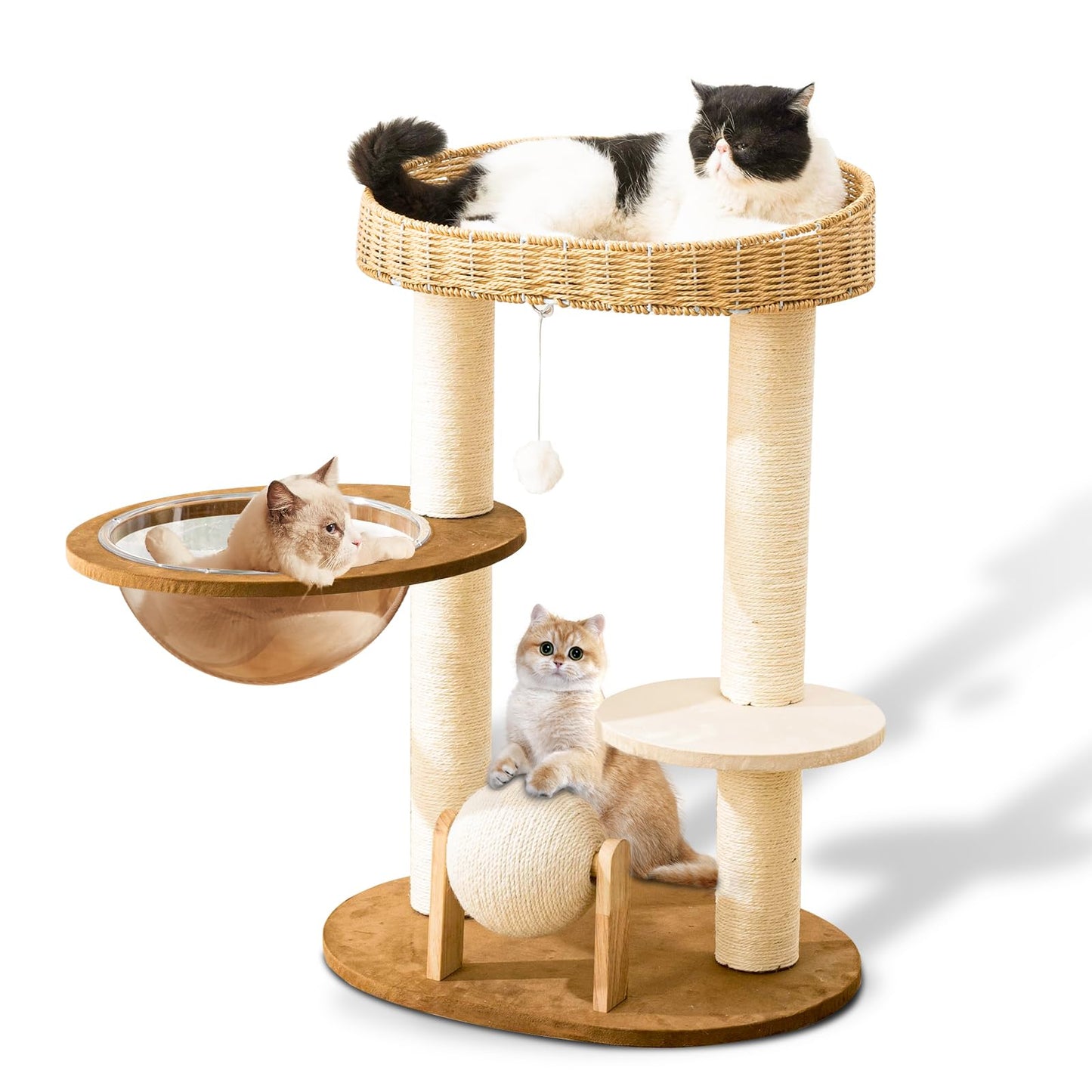Modern Cat Tree for Indoor Cats, Wood Cat Tree with Natural Ball