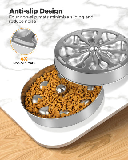 Oiwliur Slow Feeder Dog Bowls Stainless Steel Non-Slip Metal Bowl
