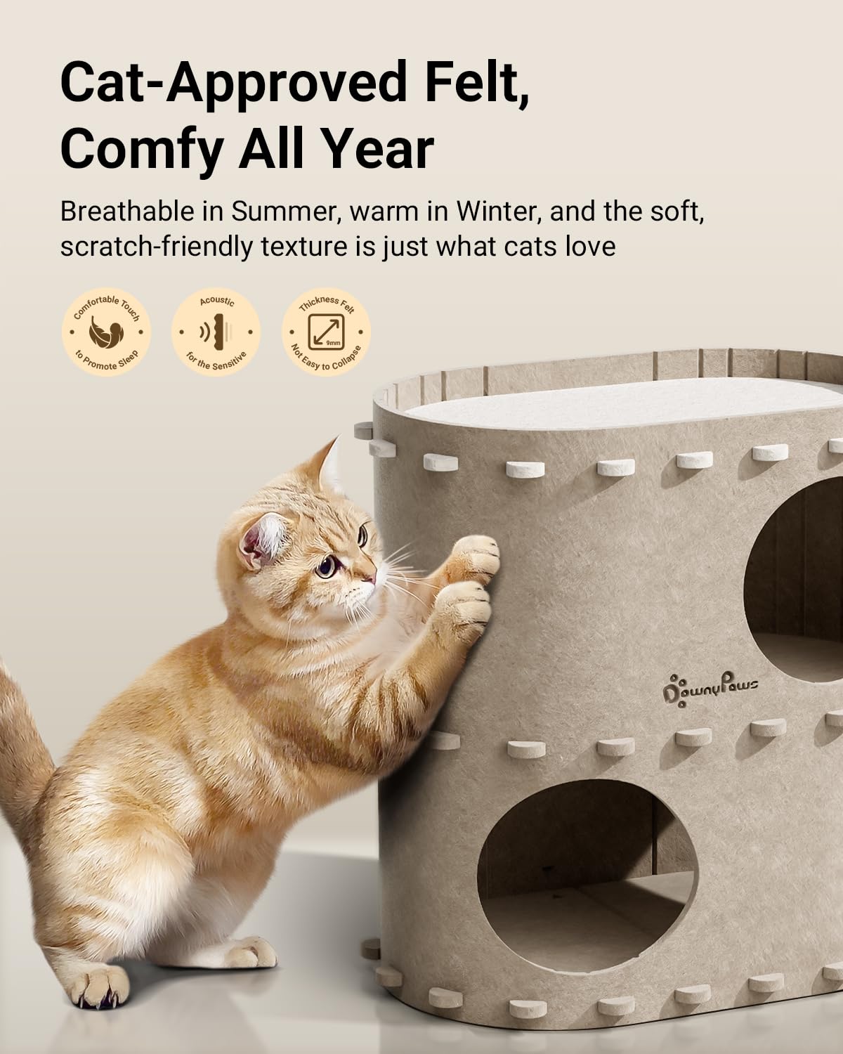 DownyPaws Cat House for Indoor Cats, 2-Storey Foldable Cat Bed Cave