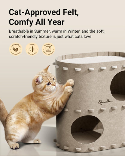 DownyPaws Cat House for Indoor Cats, 2-Storey Foldable Cat Bed Cave