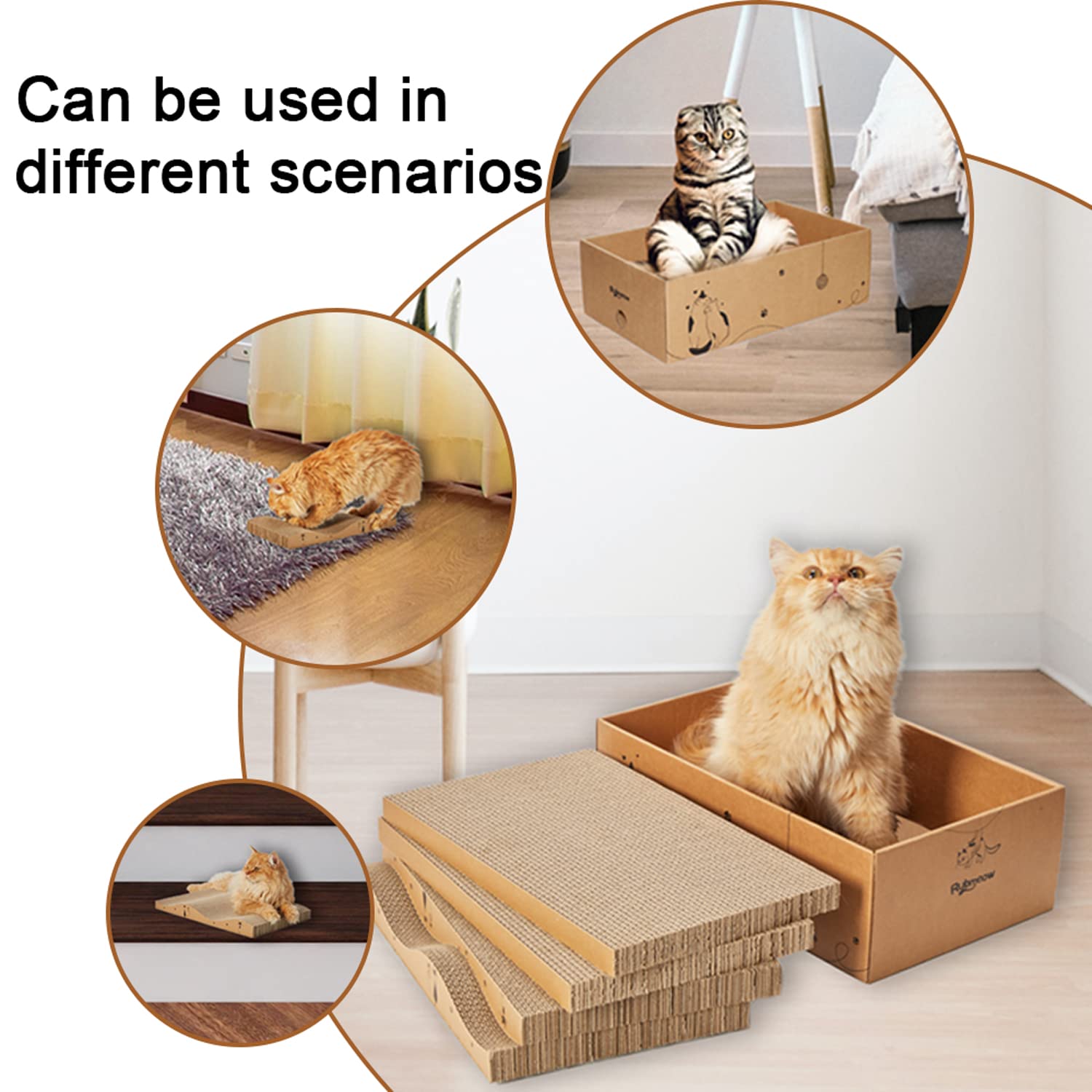 RUBMEOW Cat Scratcher Cardboard Pad Scratch Box,4pcs Scratching Board