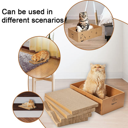 RUBMEOW Cat Scratcher Cardboard Pad Scratch Box,4pcs Scratching Board