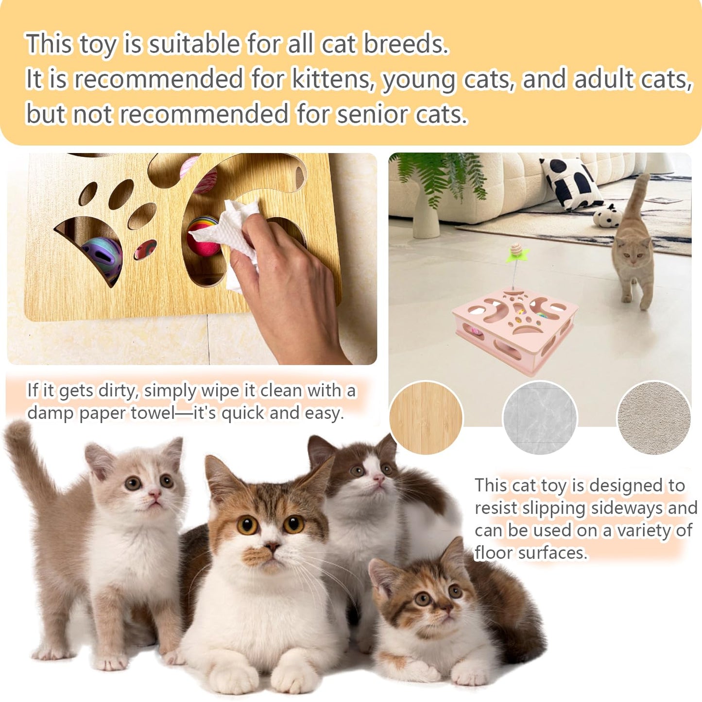 MUCAOL Interactive Wooden Cat Puzzle Toy Box Indoor Hunting Play Toy