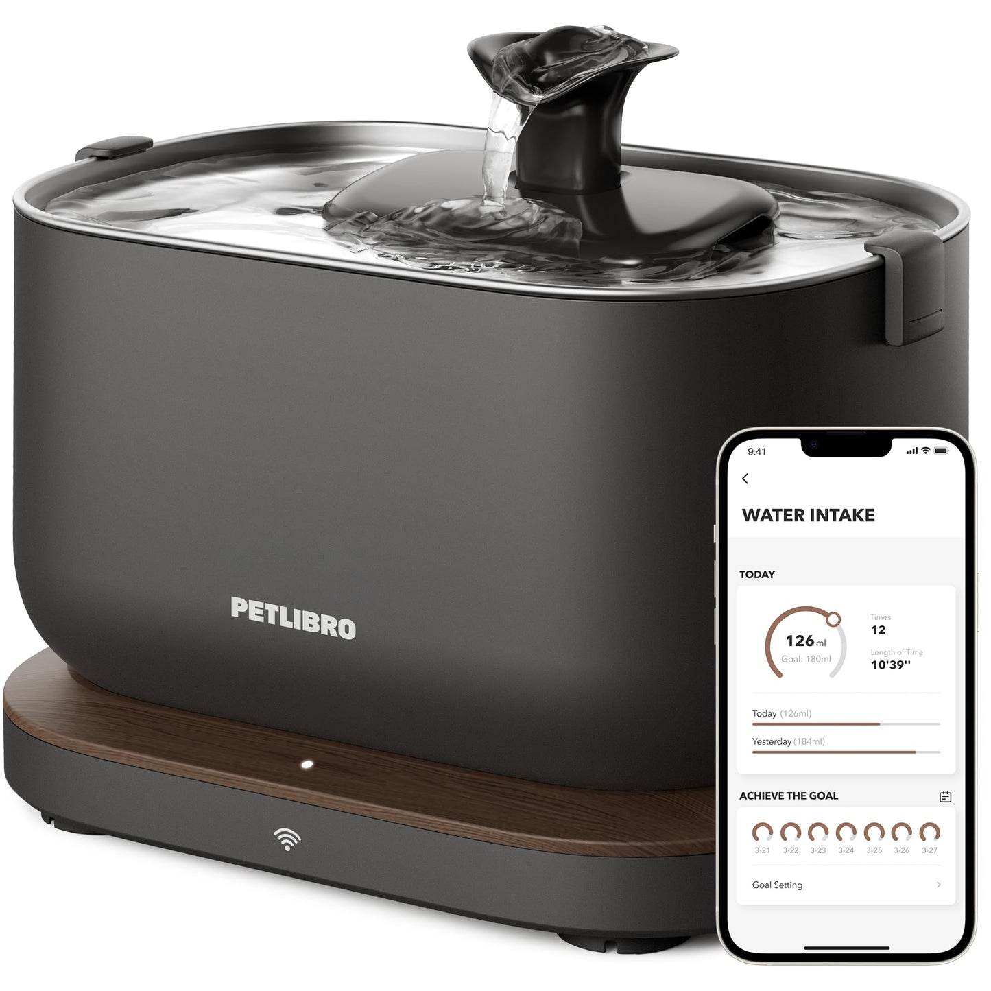 PETLIBRO Cat Water Fountain, App Monitoring Pet Fountains Tray