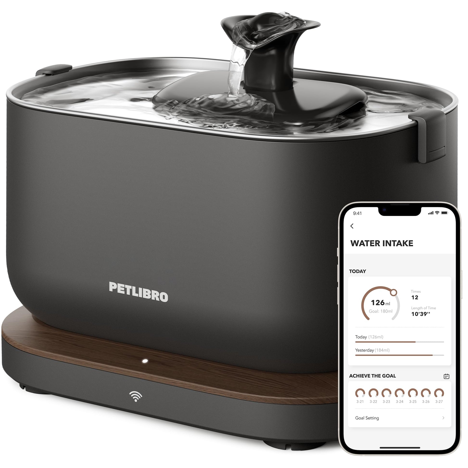 PETLIBRO Cat Water Fountain, App Monitoring Pet Fountains Tray