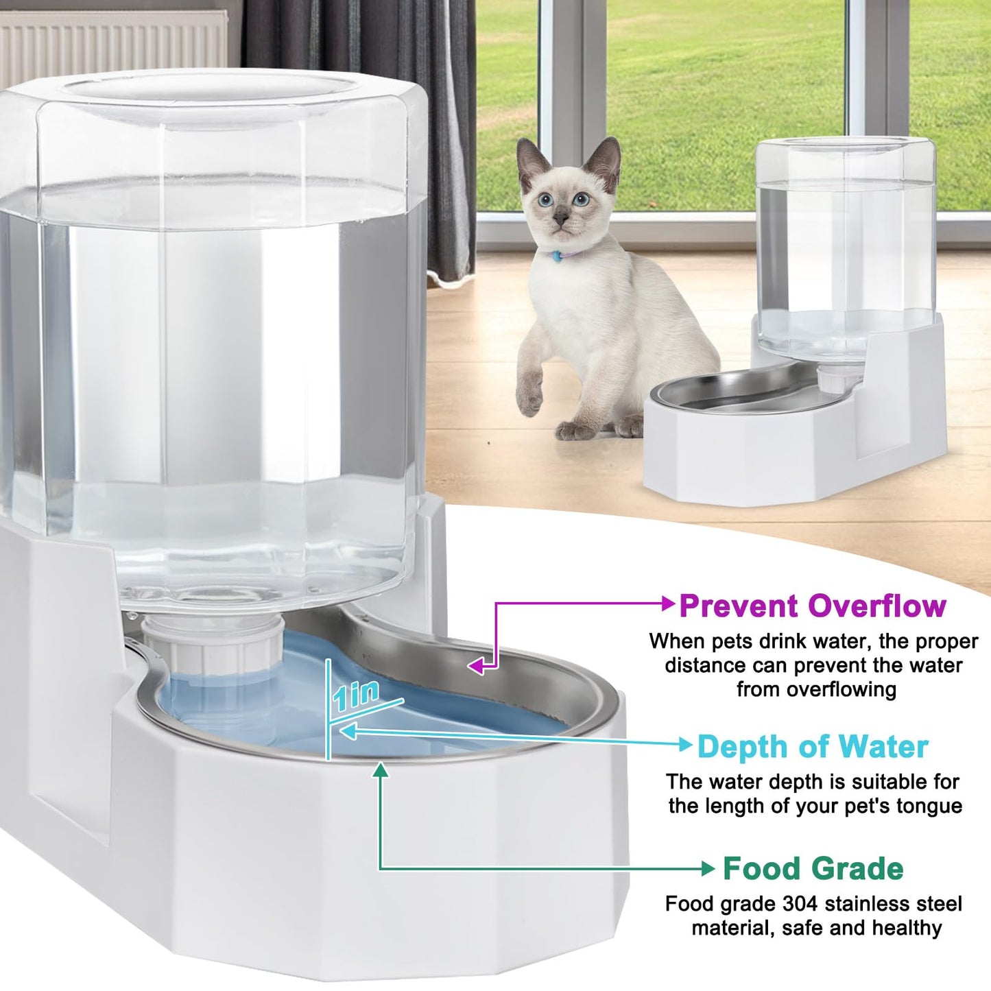 Sfozstra Large Dog Water Dispenser: Stainless Steel Gravity Cat Water