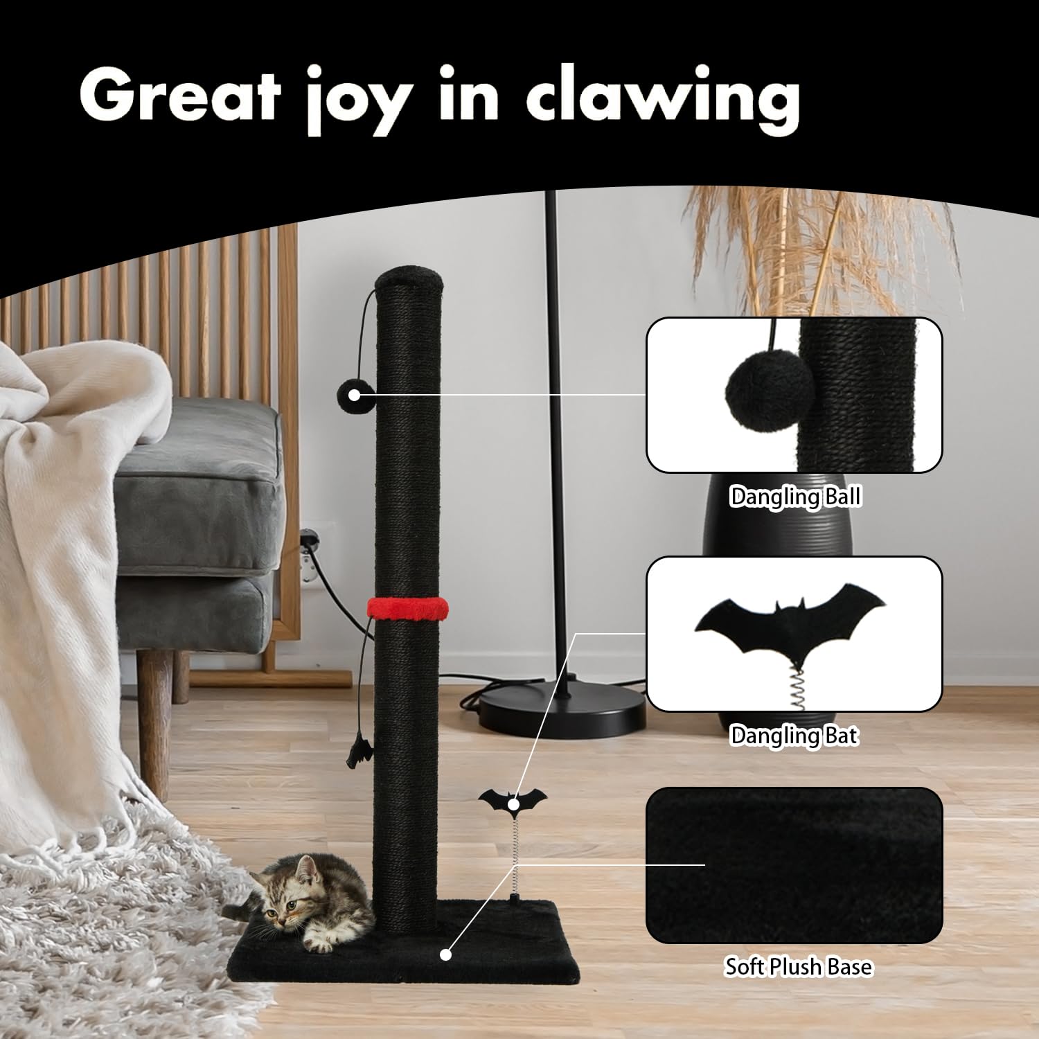 MECOOL Cat Scratching Post Sisal Scratch Posts with Hanging Ball Posts