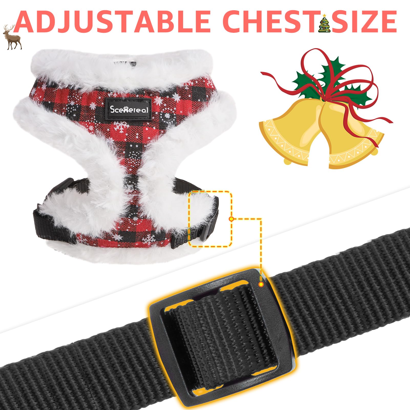 SCENEREAL Dog Christmas Harness Collar and Leash Set, Warm Collar