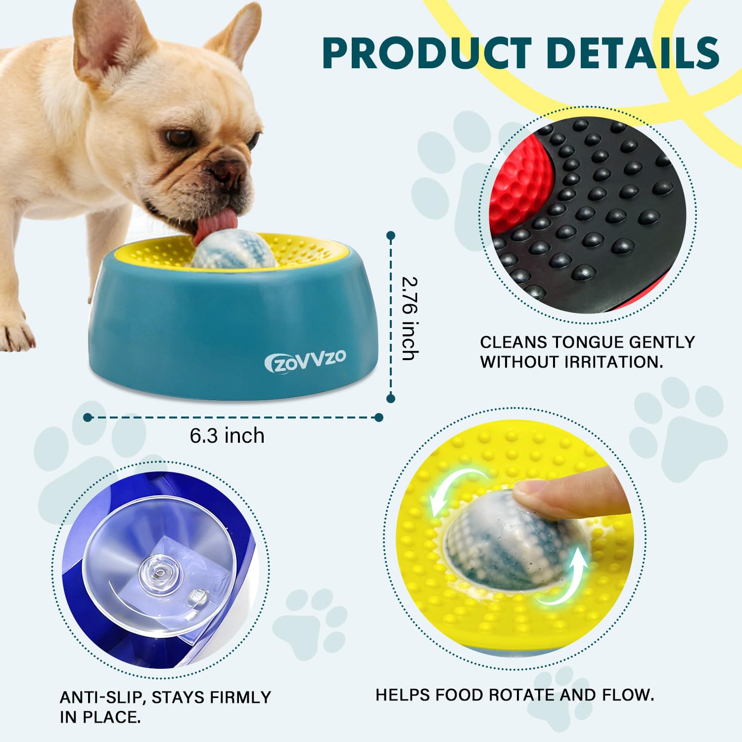 Rolling Ball Dog Lick Bowl, Slow Feeder Dog Bowls, Non-Slip Bowl