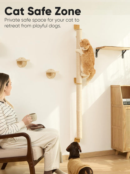 FUKUMARU Cat Wall Scratcher, 60" Tall Wall Mounted Kitten Tree