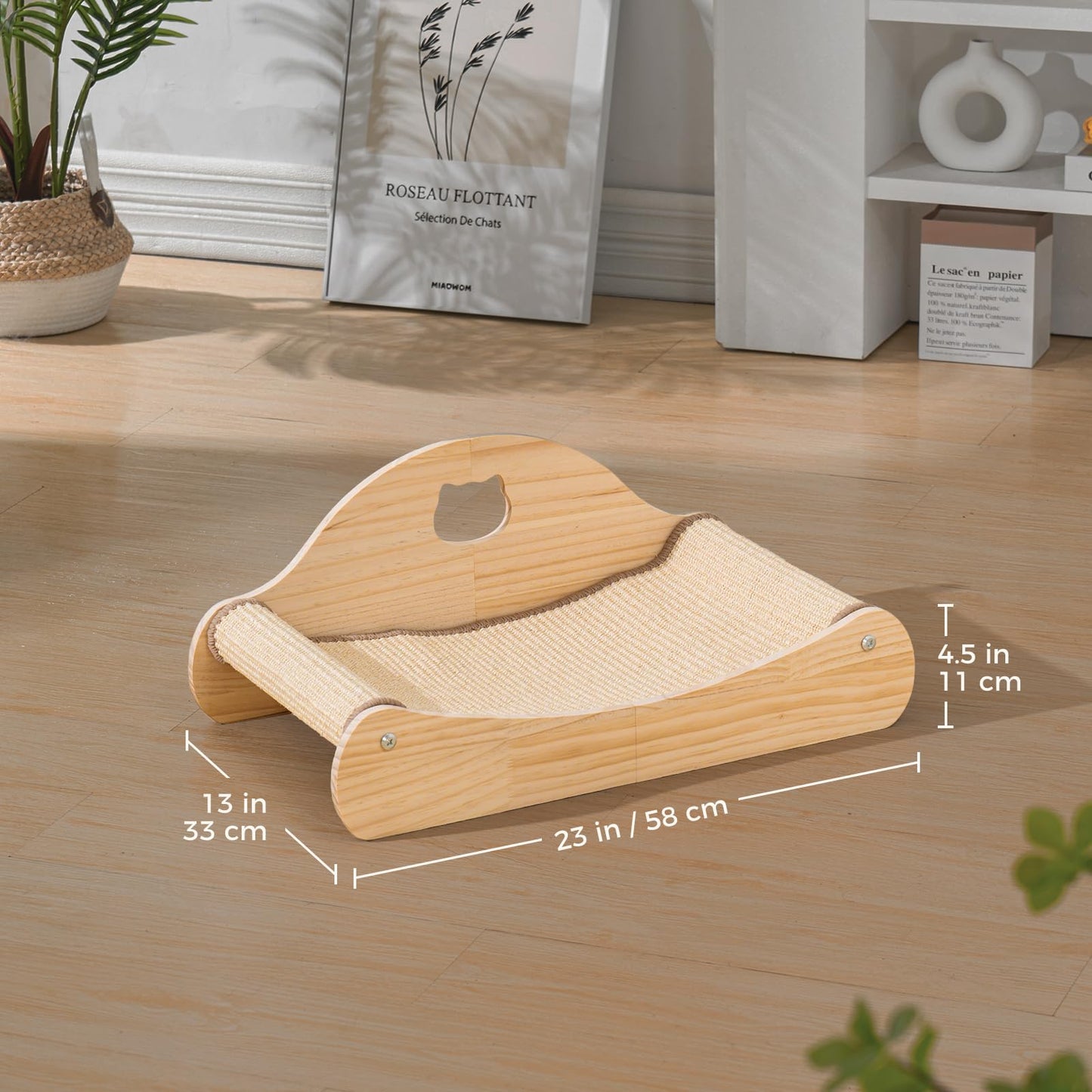 Avont Sisal Cat Scratcher Bed for Indoor Cats, Solid Wood Scratcher