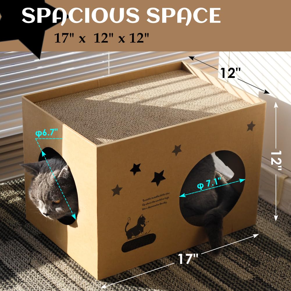 Cat Cardboard House with 2 PCS Scratching Pads，Large Cat House