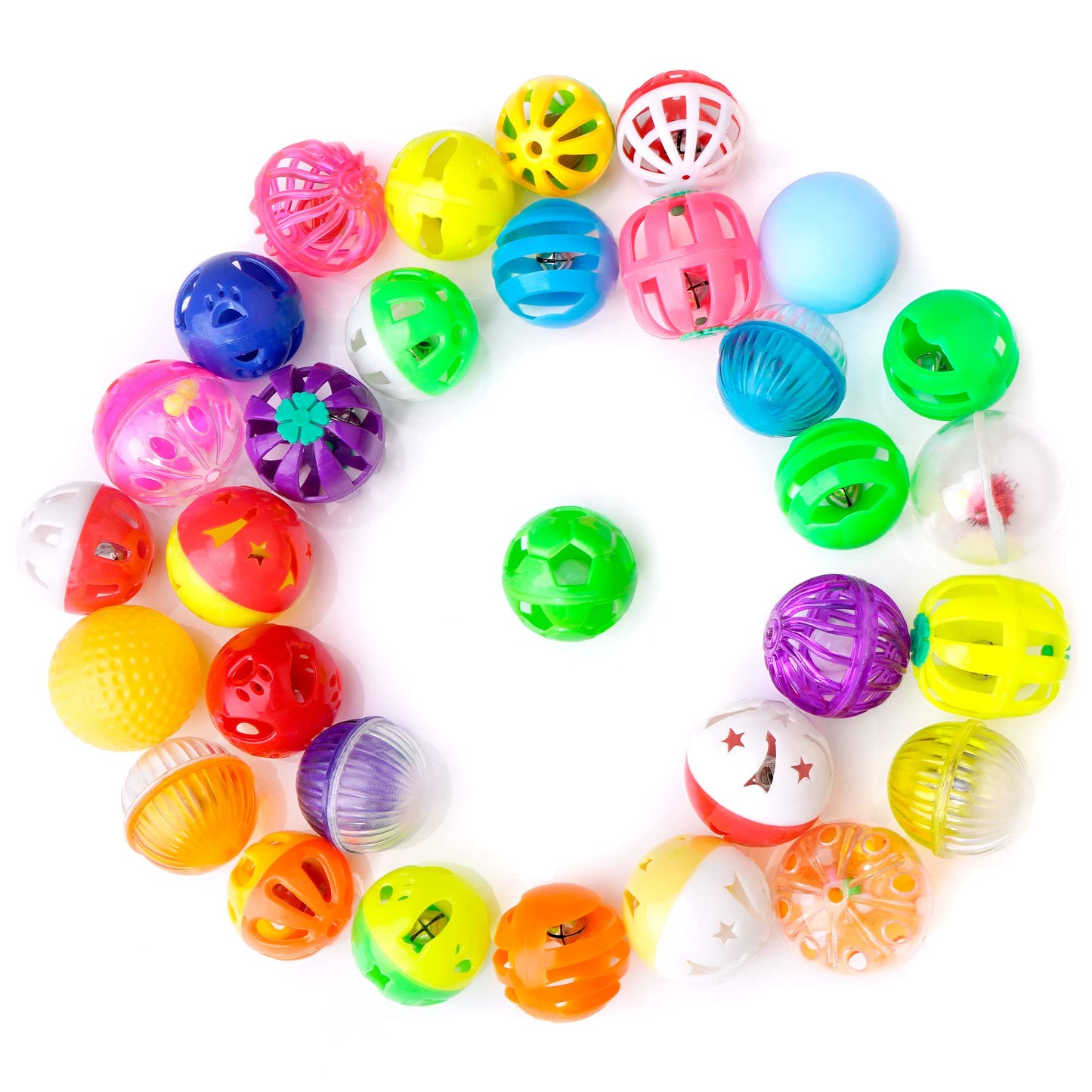 CHIWAVA 48 Pack Plastic Noisy Cat Toy Balls with Bell Kitten Balls