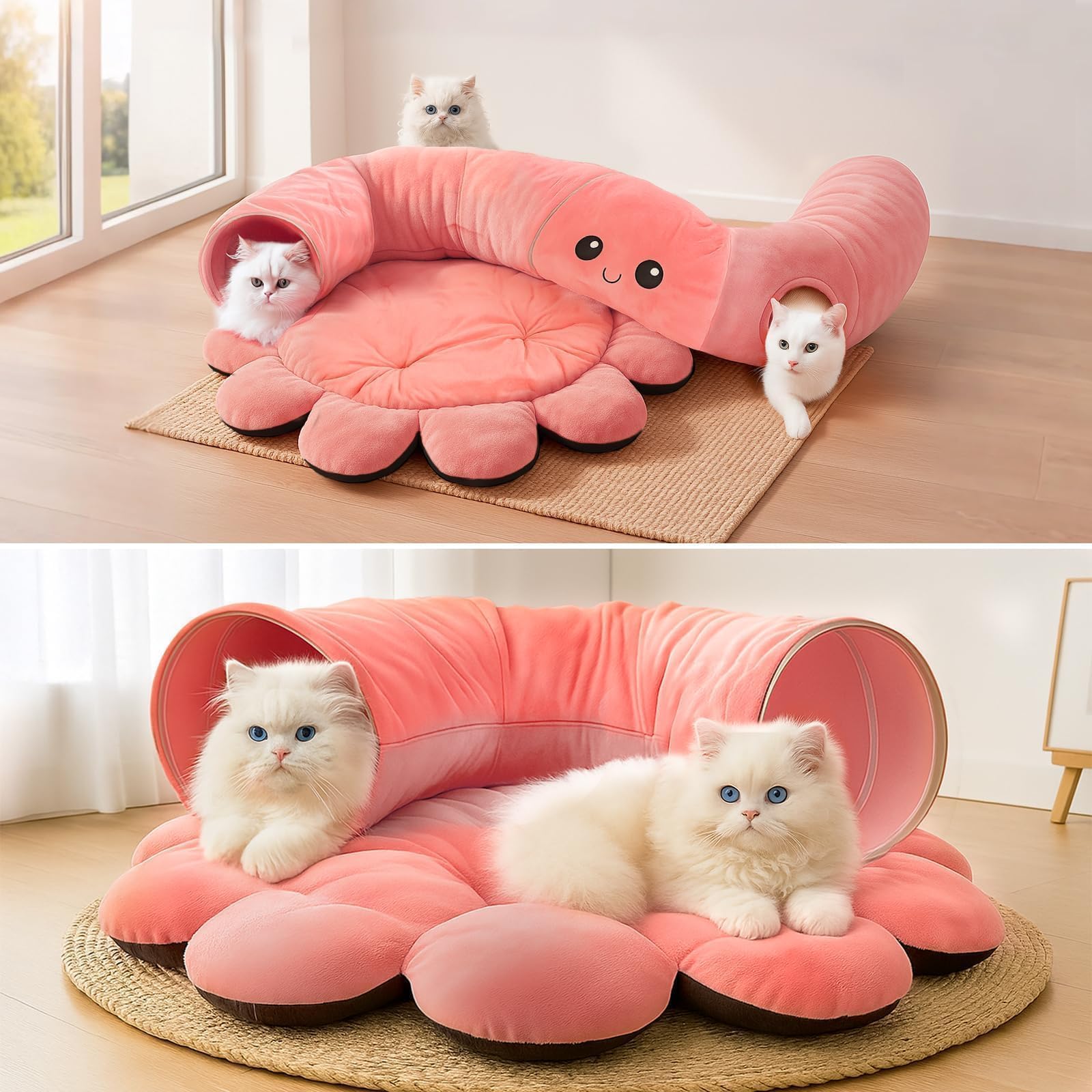 VIEFIN Cat Tunnel Bed with 20 Cat Toys, Collapsible Play Tunnel